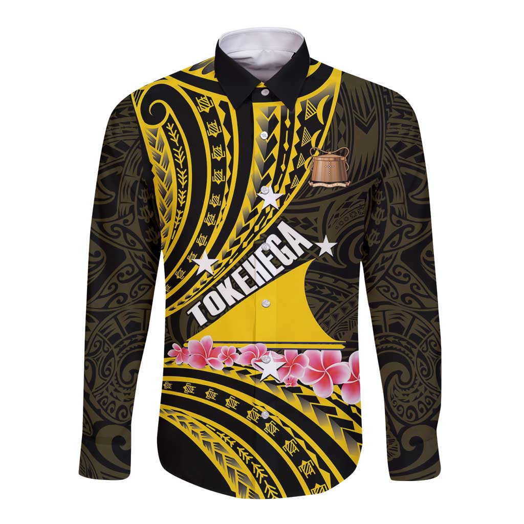 Personalised Tokelau Tokehega Day Long Sleeve Button Shirt Tokelauan Tatau Black Color - Polynesian Pride