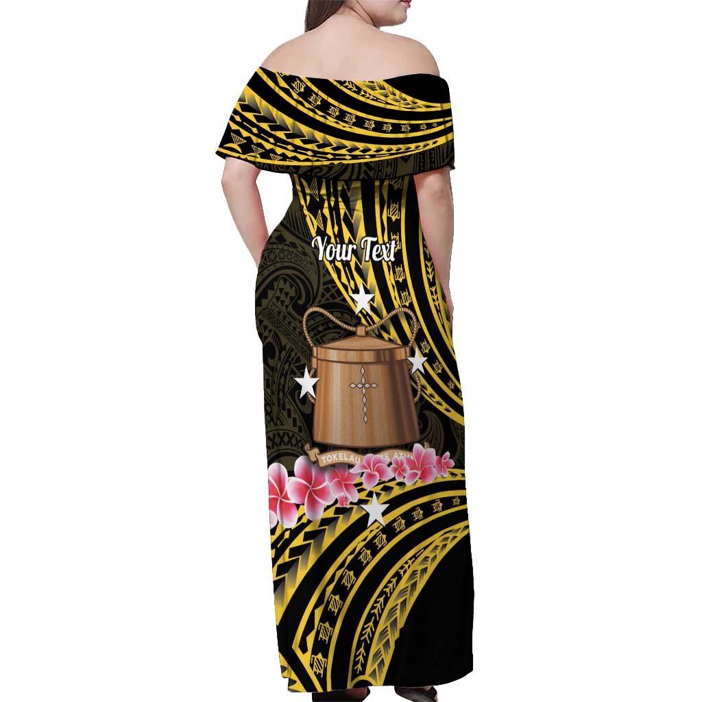 Personalised Tokelau Tokehega Day Off Shoulder Maxi Dress Tokelauan Tatau Black Color - Polynesian Pride
