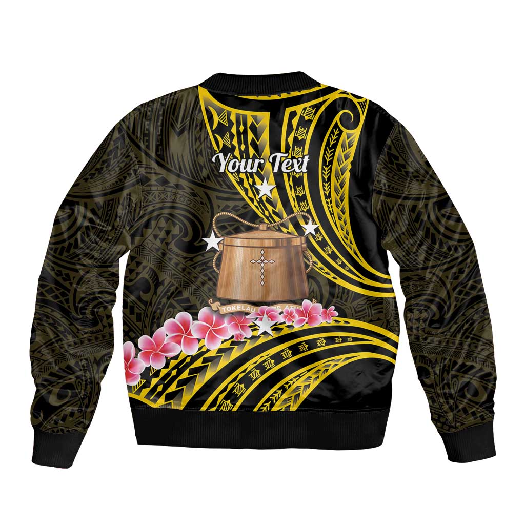 Personalised Tokelau Tokehega Day Sleeve Zip Bomber Jacket Tokelauan Tatau Black Color - Polynesian Pride