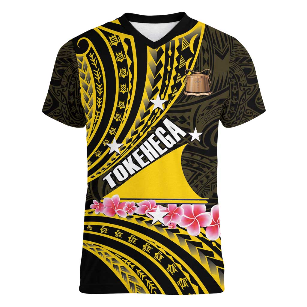 Personalised Tokelau Tokehega Day Women V-Neck T-Shirt Tokelauan Tatau Black Color - Polynesian Pride