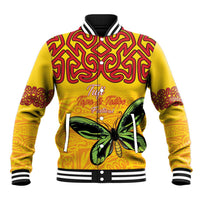 Personalised Tufi Tapa and Tattoo Festival Baseball Jacket PNG Oro Butterfly Tapa Pattern LT14 Unisex Yellow - Polynesian Pride