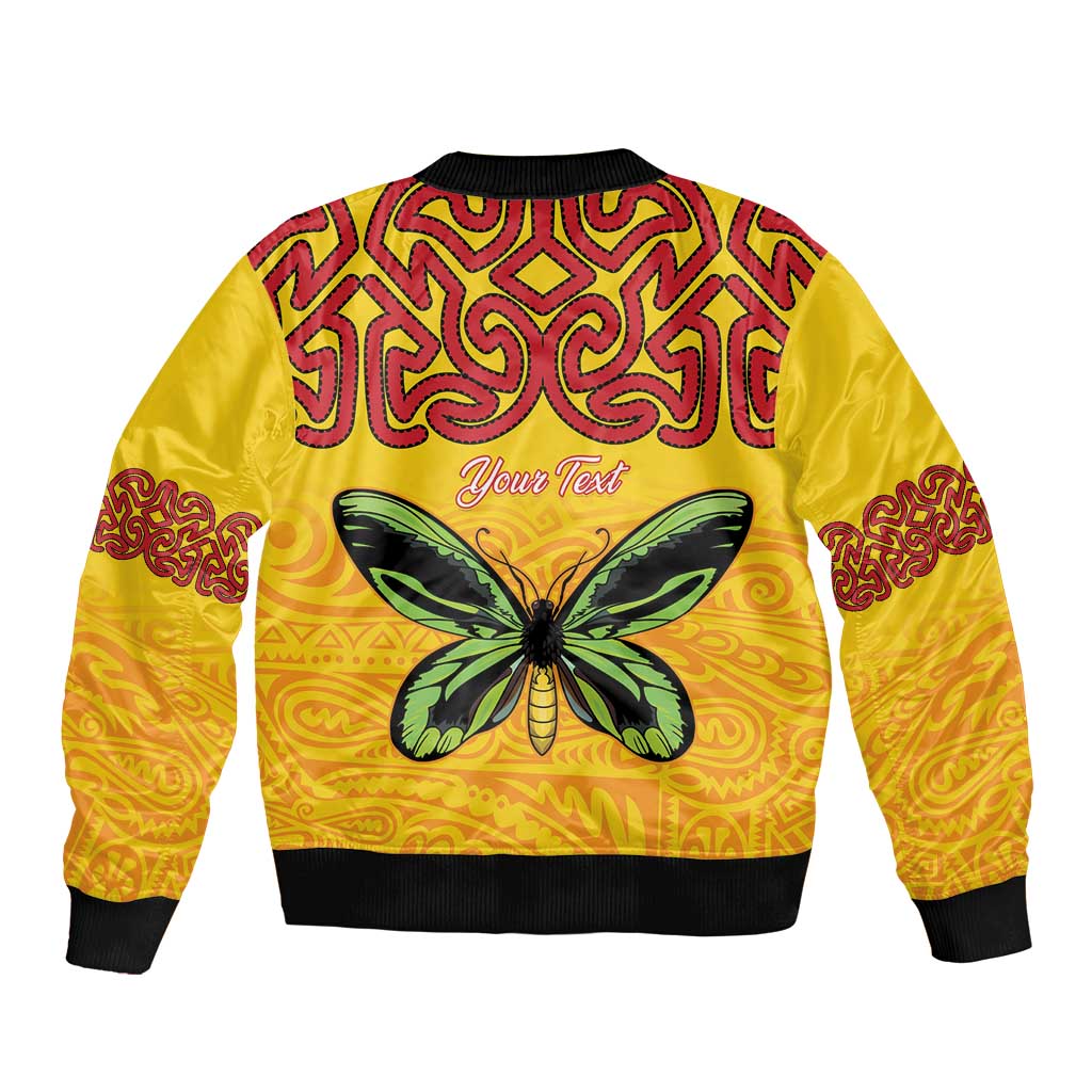 Personalised Tufi Tapa and Tattoo Festival Bomber Jacket PNG Oro Butterfly Tapa Pattern - Polynesian Pride
