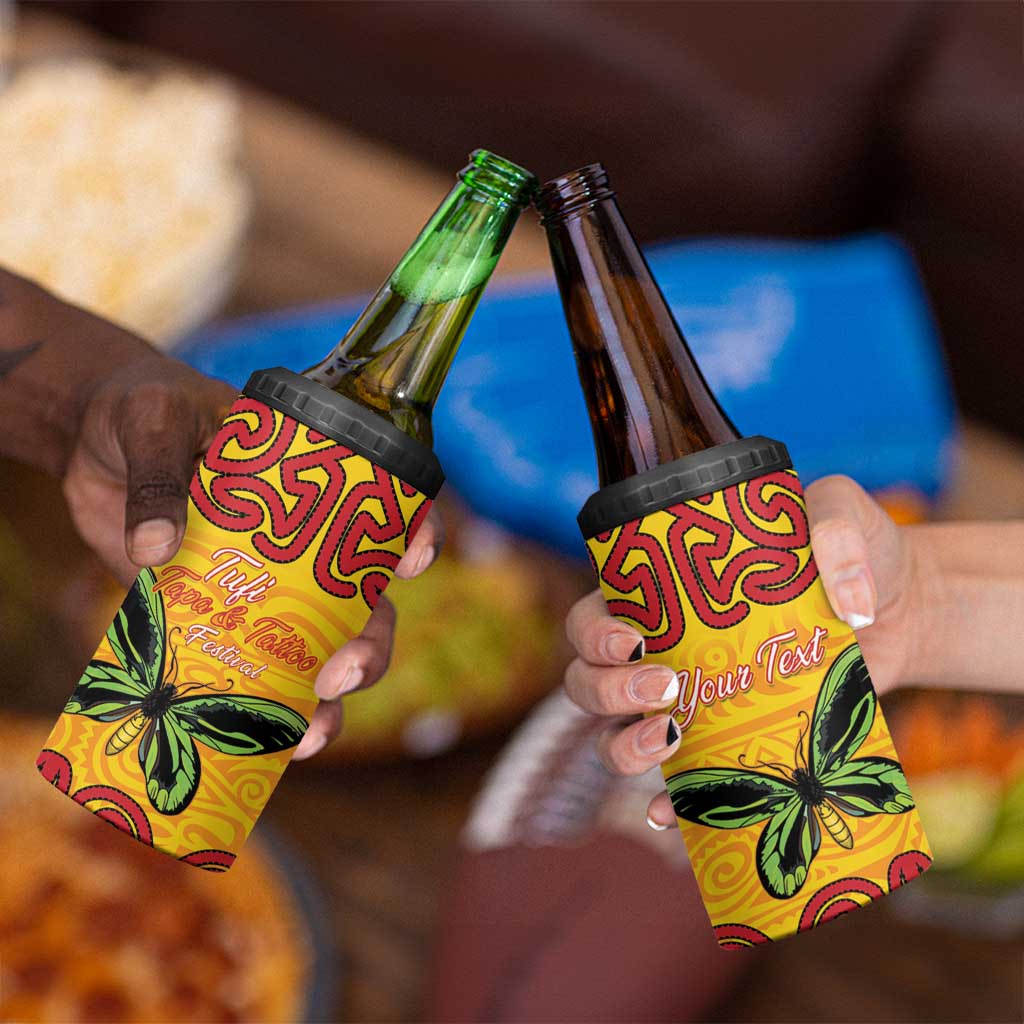 Personalised Tufi Tapa and Tattoo Festival 4 in 1 Can Cooler Tumbler PNG Oro Butterfly Tapa Pattern - Polynesian Pride