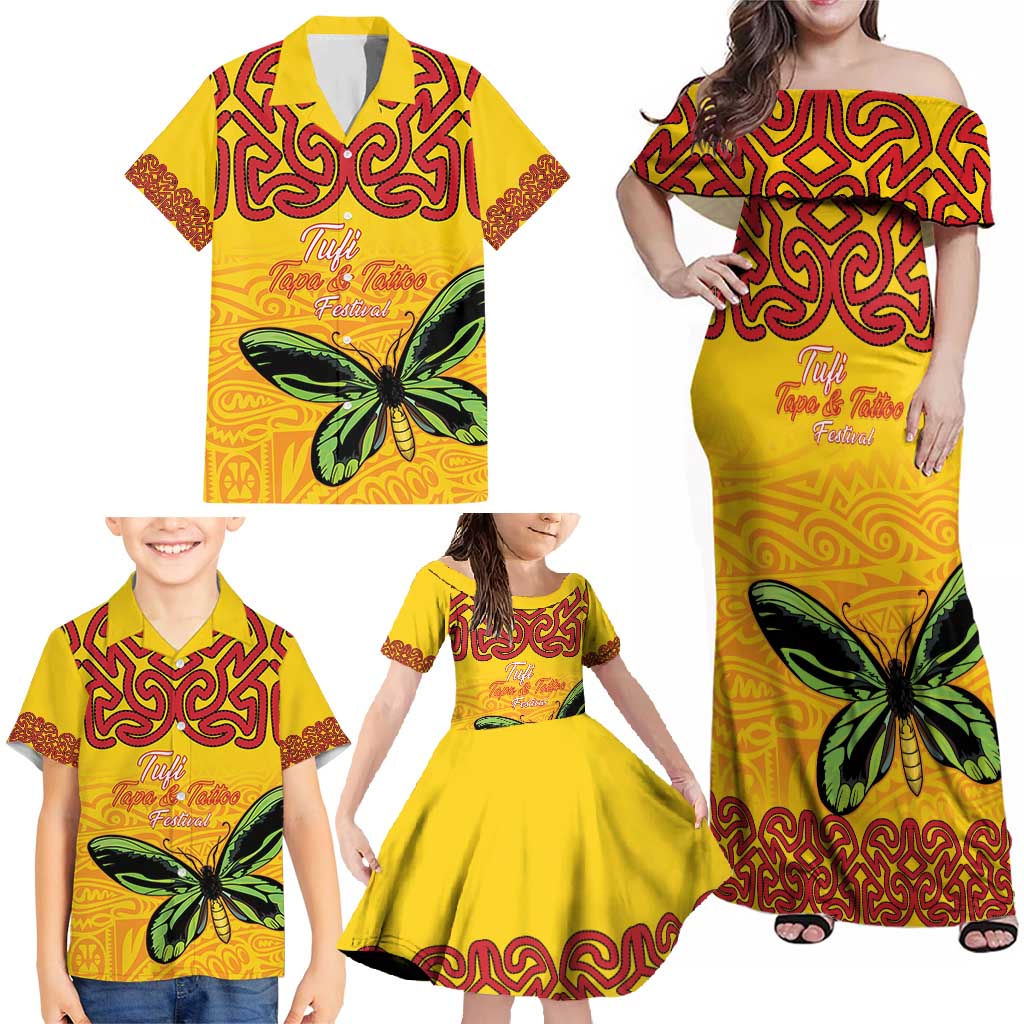 Personalised Tufi Tapa and Tattoo Festival Family Matching Off Shoulder Maxi Dress and Hawaiian Shirt PNG Oro Butterfly Tapa Pattern LT14 - Polynesian Pride