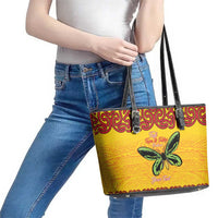 Personalised Tufi Tapa and Tattoo Festival Leather Tote Bag PNG Oro Butterfly Tapa Pattern - Polynesian Pride