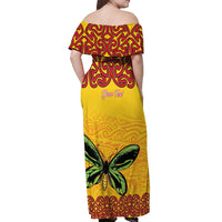 Personalised Tufi Tapa and Tattoo Festival Off Shoulder Maxi Dress PNG Oro Butterfly Tapa Pattern - Polynesian Pride