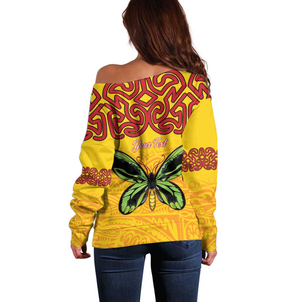Personalised Tufi Tapa and Tattoo Festival Off Shoulder Sweater PNG Oro Butterfly Tapa Pattern - Polynesian Pride