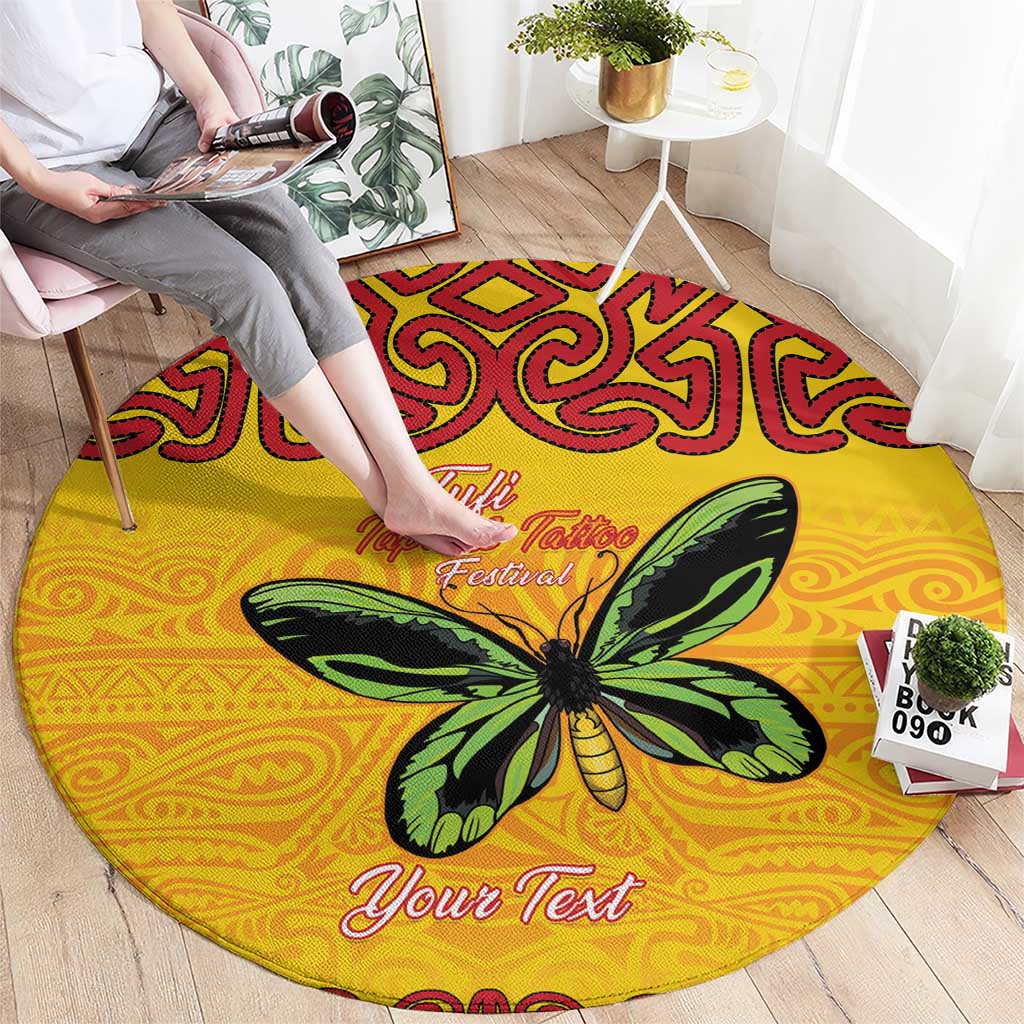 Personalised Tufi Tapa and Tattoo Festival Round Carpet PNG Oro Butterfly Tapa Pattern - Polynesian Pride