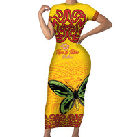 Personalised Tufi Tapa and Tattoo Festival Short Sleeve Bodycon Dress PNG Oro Butterfly Tapa Pattern - Polynesian Pride