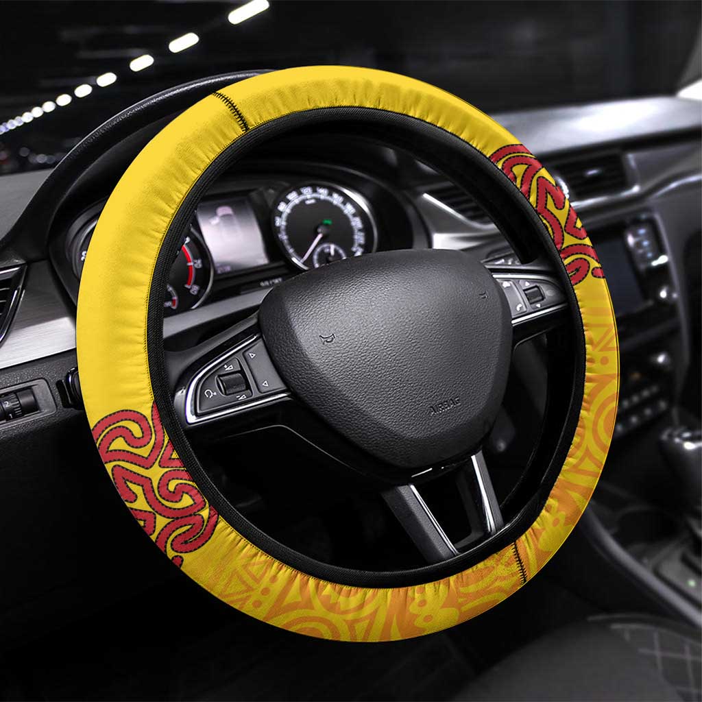 Tufi Tapa and Tattoo Festival Steering Wheel Cover PNG Oro Butterfly Tapa Pattern LT14 Universal Fit Yellow - Polynesian Pride
