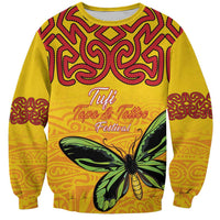 Personalised Tufi Tapa and Tattoo Festival Sweatshirt PNG Oro Butterfly Tapa Pattern LT14 Unisex Yellow - Polynesian Pride