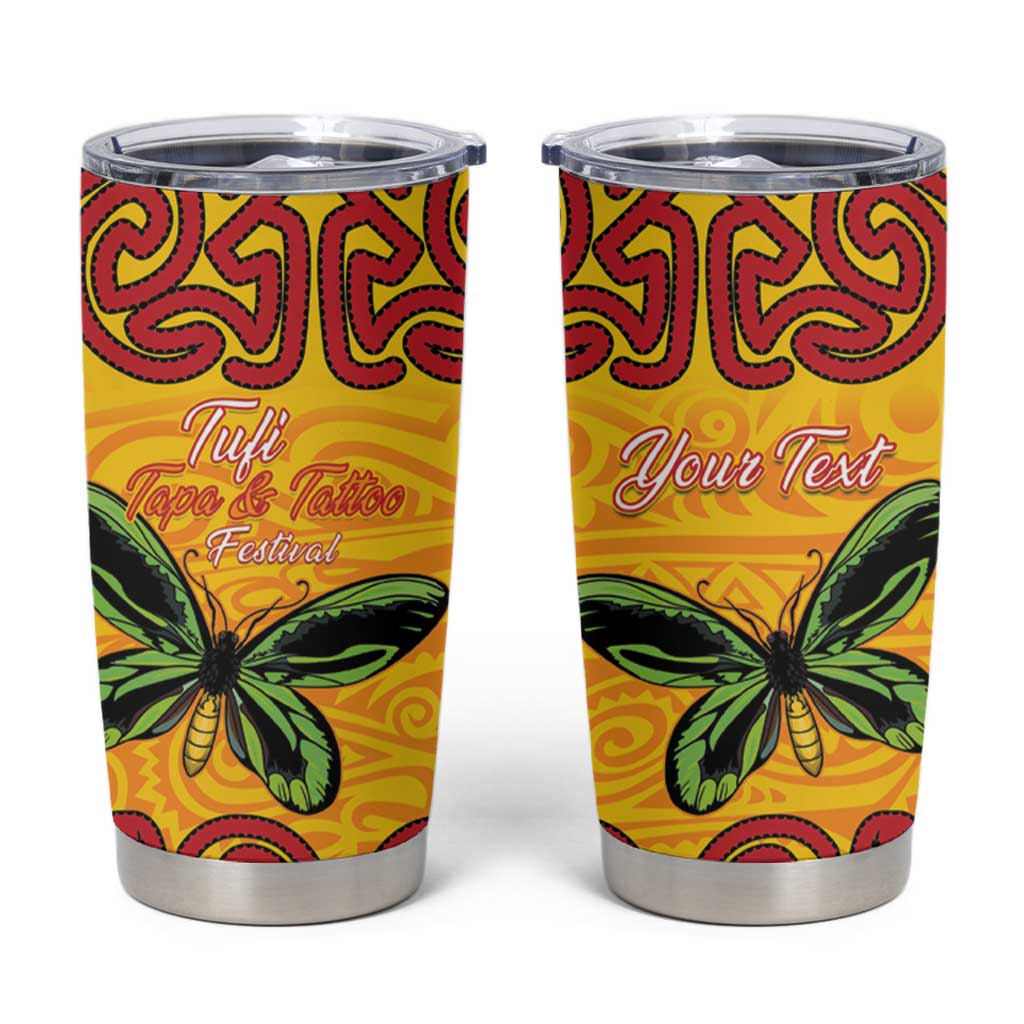 Personalised Tufi Tapa and Tattoo Festival Tumbler Cup PNG Oro Butterfly Tapa Pattern - Polynesian Pride