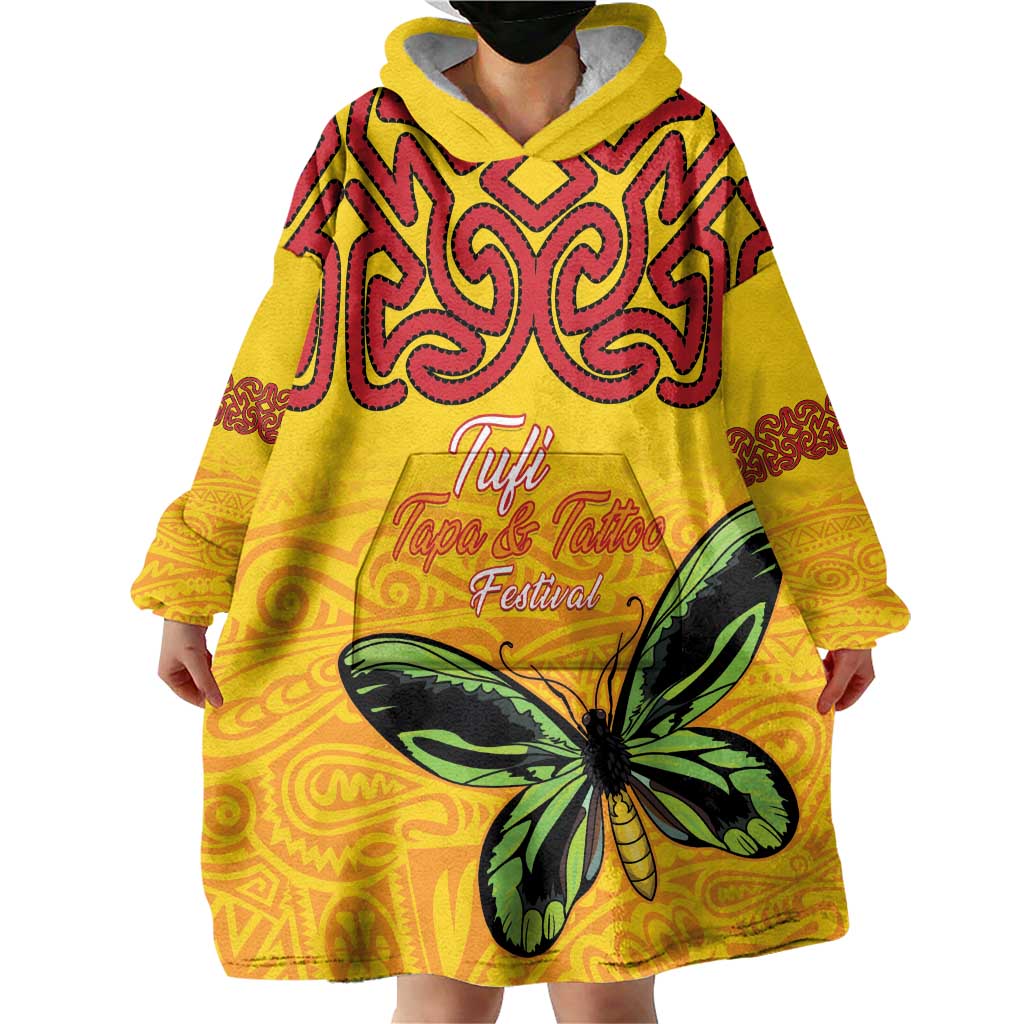 Personalised Tufi Tapa and Tattoo Festival Wearable Blanket Hoodie PNG Oro Butterfly Tapa Pattern - Polynesian Pride