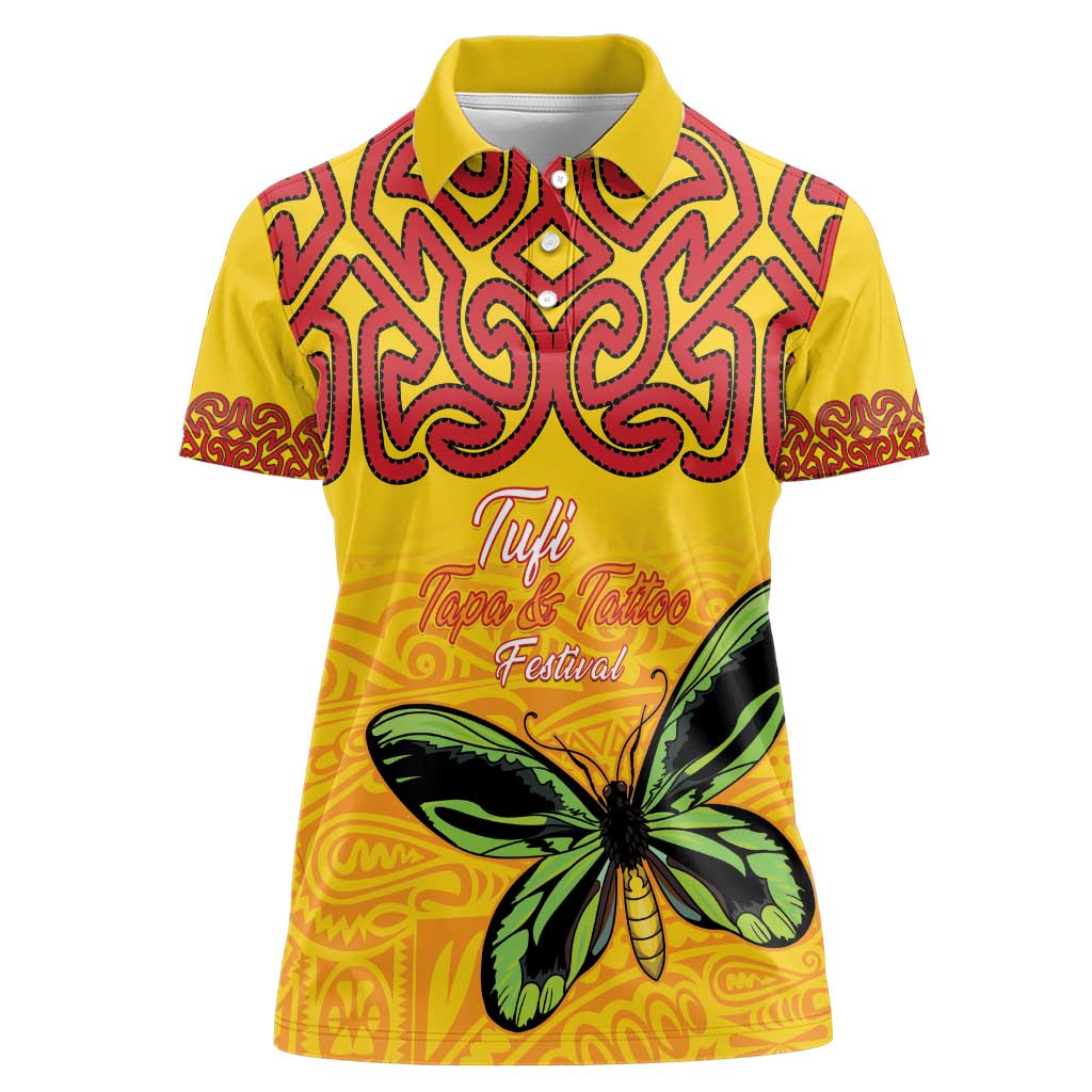 Personalised Tufi Tapa and Tattoo Festival Women Polo Shirt PNG Oro Butterfly Tapa Pattern - Polynesian Pride
