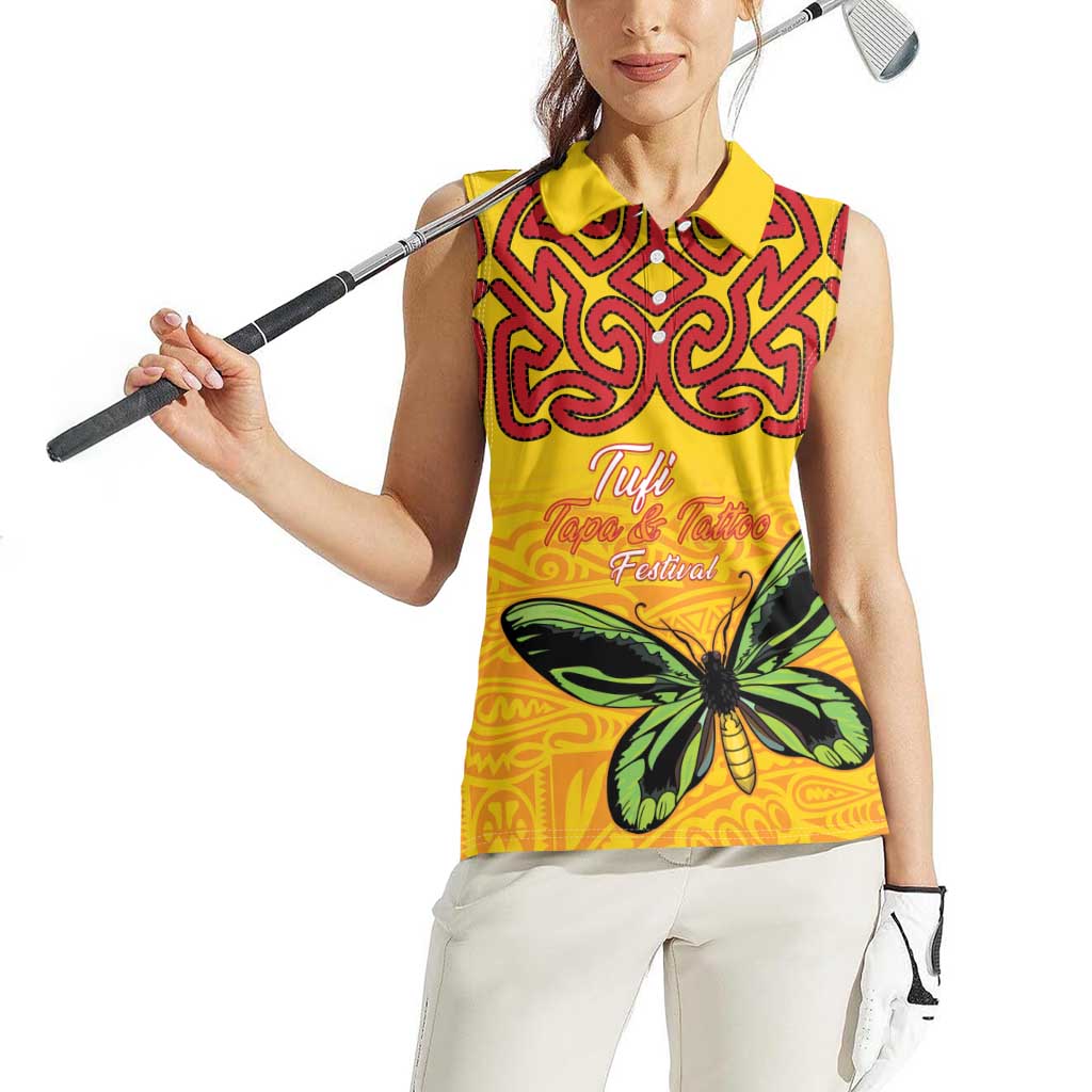 Personalised Tufi Tapa and Tattoo Festival Women Sleeveless Polo Shirt PNG Oro Butterfly Tapa Pattern - Polynesian Pride