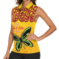 Personalised Tufi Tapa and Tattoo Festival Women Sleeveless Polo Shirt PNG Oro Butterfly Tapa Pattern - Polynesian Pride
