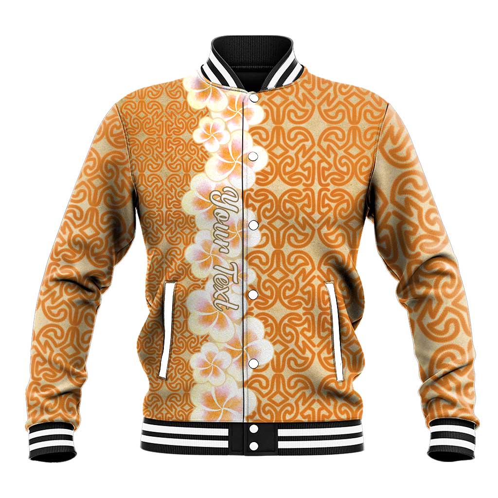 Personalised Tufi Tapa and Tattoo Festival Baseball Jacket Oro Tapa Cloth With Plumeria - Polynesian Pride
