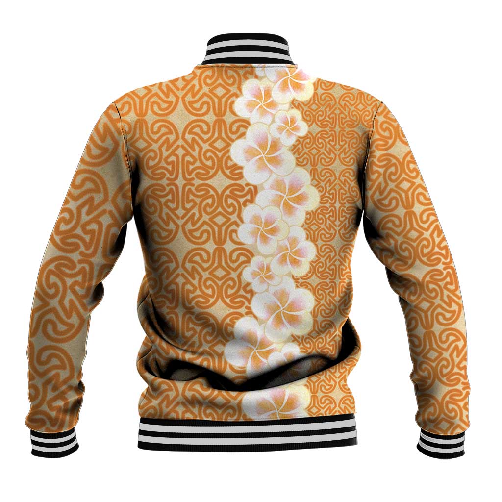 Personalised Tufi Tapa and Tattoo Festival Baseball Jacket Oro Tapa Cloth With Plumeria - Polynesian Pride