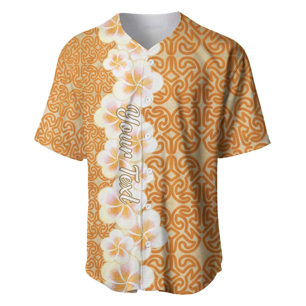 Personalised Tufi Tapa and Tattoo Festival Baseball Jersey Oro Tapa Cloth With Plumeria - Polynesian Pride