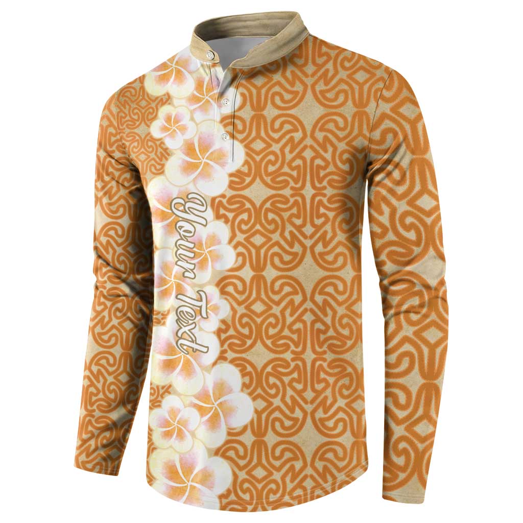 Personalised Tufi Tapa and Tattoo Festival Button Sweatshirt Oro Tapa Cloth With Plumeria LT14 - Polynesian Pride