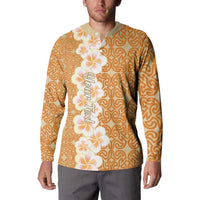 Personalised Tufi Tapa and Tattoo Festival Button Sweatshirt Oro Tapa Cloth With Plumeria LT14 - Polynesian Pride