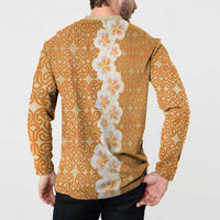 Personalised Tufi Tapa and Tattoo Festival Button Sweatshirt Oro Tapa Cloth With Plumeria LT14 - Polynesian Pride