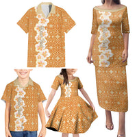 Personalised Tufi Tapa and Tattoo Festival Family Matching Puletasi and Hawaiian Shirt Oro Tapa Cloth With Plumeria - Polynesian Pride