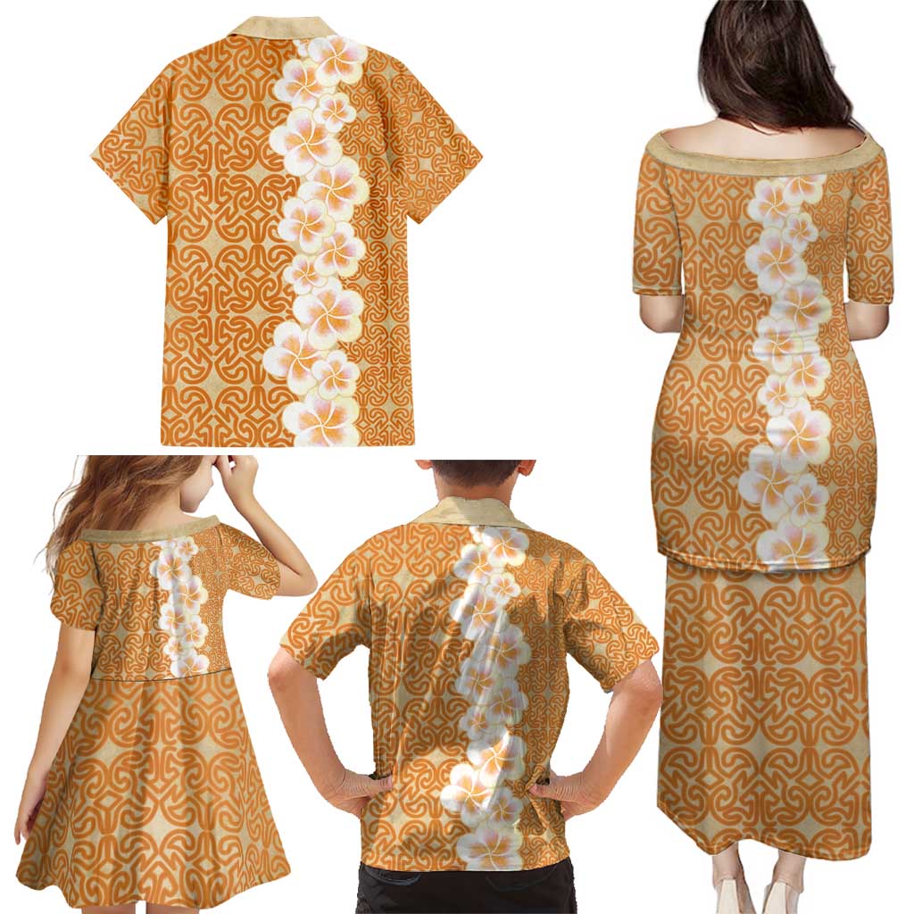 Personalised Tufi Tapa and Tattoo Festival Family Matching Puletasi and Hawaiian Shirt Oro Tapa Cloth With Plumeria - Polynesian Pride