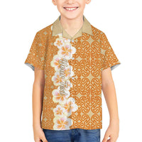 Personalised Tufi Tapa and Tattoo Festival Kid Hawaiian Shirt Oro Tapa Cloth With Plumeria - Polynesian Pride