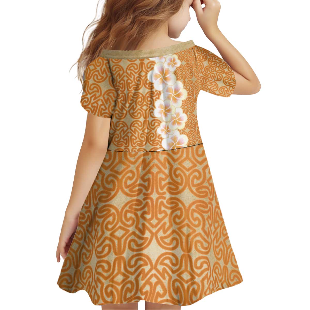 Personalised Tufi Tapa and Tattoo Festival Kid Short Sleeve Dress Oro Tapa Cloth With Plumeria - Polynesian Pride