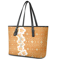 Personalised Tufi Tapa and Tattoo Festival Leather Tote Bag Oro Tapa Cloth With Plumeria - Polynesian Pride