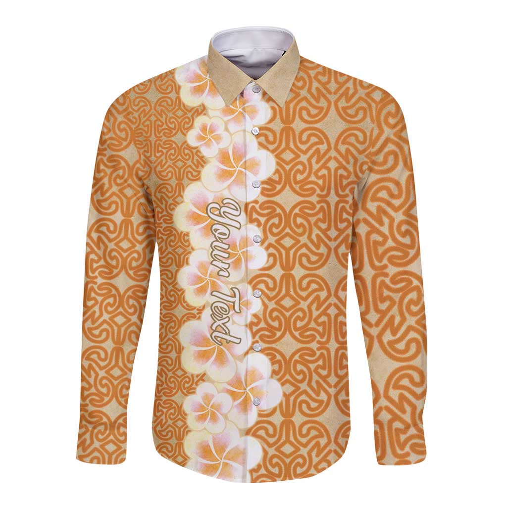 Personalised Tufi Tapa and Tattoo Festival Long Sleeve Button Shirt Oro Tapa Cloth With Plumeria LT14 Unisex Brown - Polynesian Pride