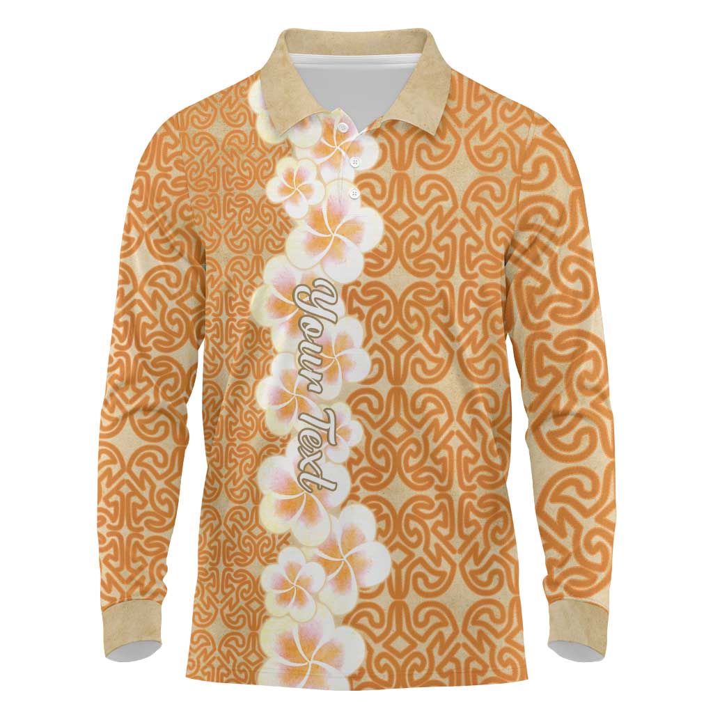 Personalised Tufi Tapa and Tattoo Festival Long Sleeve Polo Shirt Oro Tapa Cloth With Plumeria - Polynesian Pride