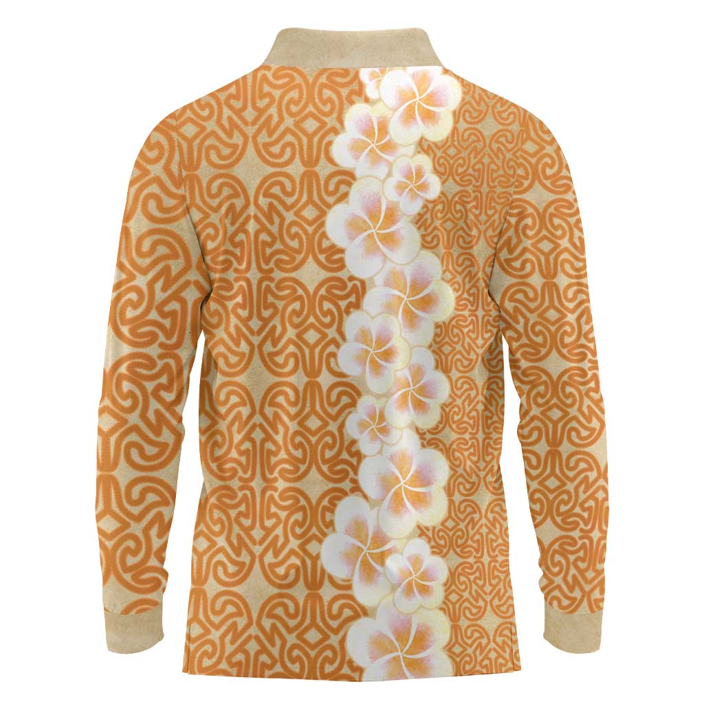 Personalised Tufi Tapa and Tattoo Festival Long Sleeve Polo Shirt Oro Tapa Cloth With Plumeria - Polynesian Pride