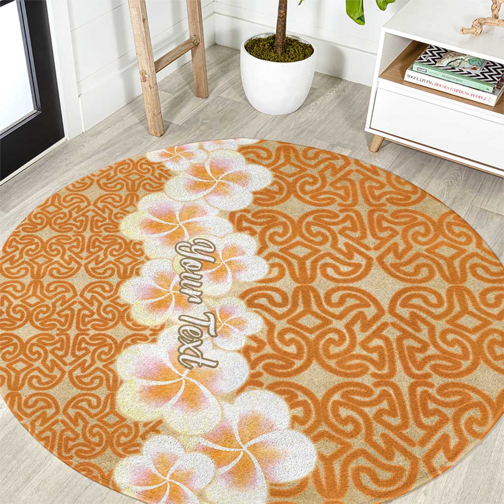 Personalised Tufi Tapa and Tattoo Festival Round Carpet Oro Tapa Cloth With Plumeria - Polynesian Pride