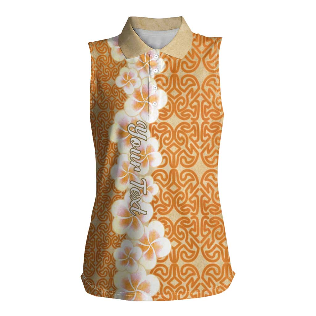 Personalised Tufi Tapa and Tattoo Festival Women Sleeveless Polo Shirt Oro Tapa Cloth With Plumeria - Polynesian Pride