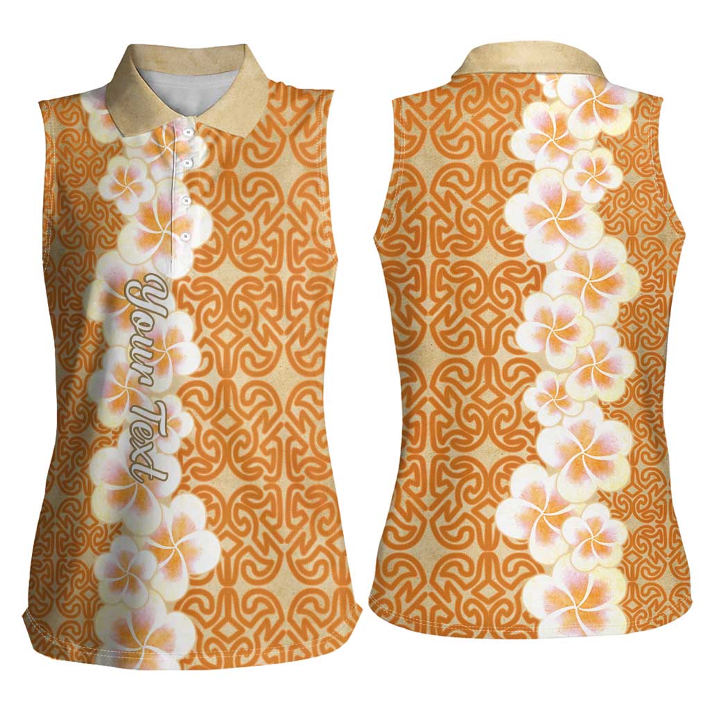 Personalised Tufi Tapa and Tattoo Festival Women Sleeveless Polo Shirt Oro Tapa Cloth With Plumeria - Polynesian Pride