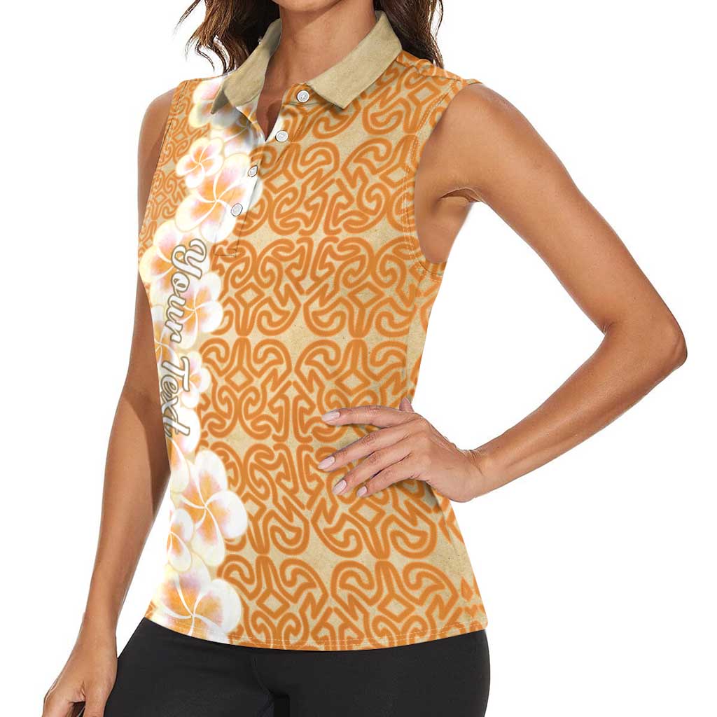 Personalised Tufi Tapa and Tattoo Festival Women Sleeveless Polo Shirt Oro Tapa Cloth With Plumeria - Polynesian Pride