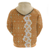 Personalised Tufi Tapa and Tattoo Festival Zip Hoodie Oro Tapa Cloth With Plumeria - Polynesian Pride