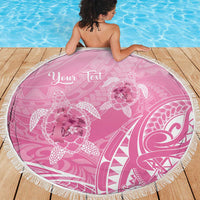 Personalised Polynesia Breast Cancer Awareness Beach Blanket No One Fights Alone Turtle Ribbon - Pink Version LT14 - Polynesian Pride