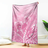 Personalised Polynesia Breast Cancer Awareness Blanket No One Fights Alone Turtle Ribbon - Pink Version