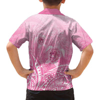 Personalised Polynesia Breast Cancer Awareness Family Matching Off The Shoulder Long Sleeve Dress and Hawaiian Shirt No One Fights Alone Turtle Ribbon - Pink Version