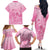 Personalised Polynesia Breast Cancer Awareness Family Matching Off The Shoulder Long Sleeve Dress and Hawaiian Shirt No One Fights Alone Turtle Ribbon - Pink Version