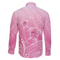 Personalised Polynesia Breast Cancer Awareness Family Matching Off Shoulder Maxi Dress and Hawaiian Shirt No One Fights Alone Turtle Ribbon - Pink Version