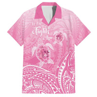 Personalised Polynesia Breast Cancer Awareness Family Matching Puletasi and Hawaiian Shirt No One Fights Alone Turtle Ribbon - Pink Version LT14 Dad's Shirt - Short Sleeve Pink - Polynesian Pride