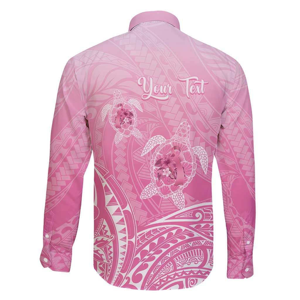 Personalised Polynesia Breast Cancer Awareness Family Matching Short Sleeve Bodycon Dress and Hawaiian Shirt No One Fights Alone Turtle Ribbon - Pink Version