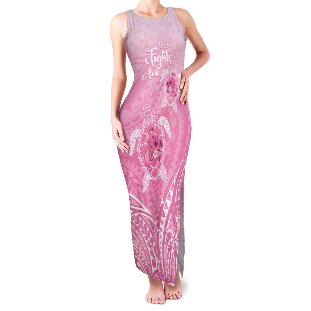 Personalised Polynesia Breast Cancer Awareness Family Matching Tank Maxi Dress and Hawaiian Shirt No One Fights Alone Turtle Ribbon - Pink Version