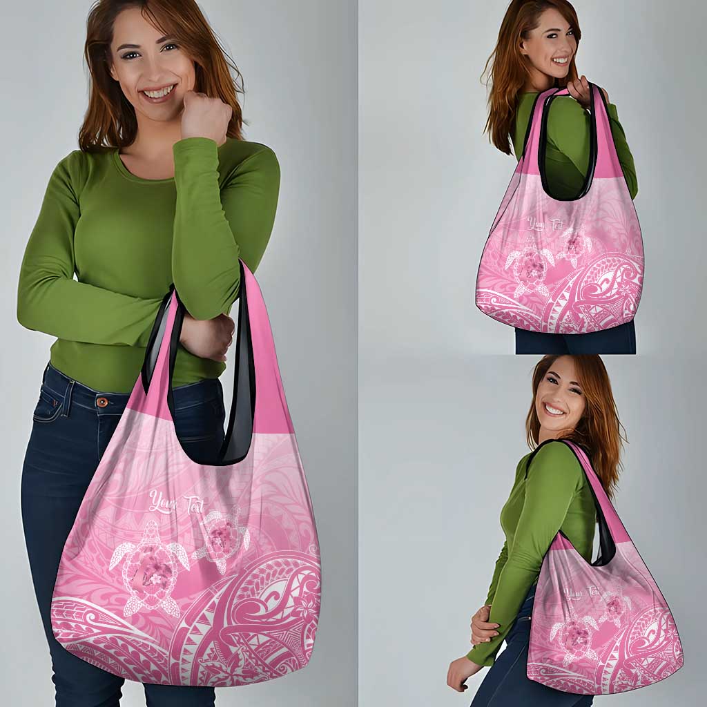 Personalised Polynesia Breast Cancer Awareness Grocery Bag No One Fights Alone Turtle Ribbon - Pink Version