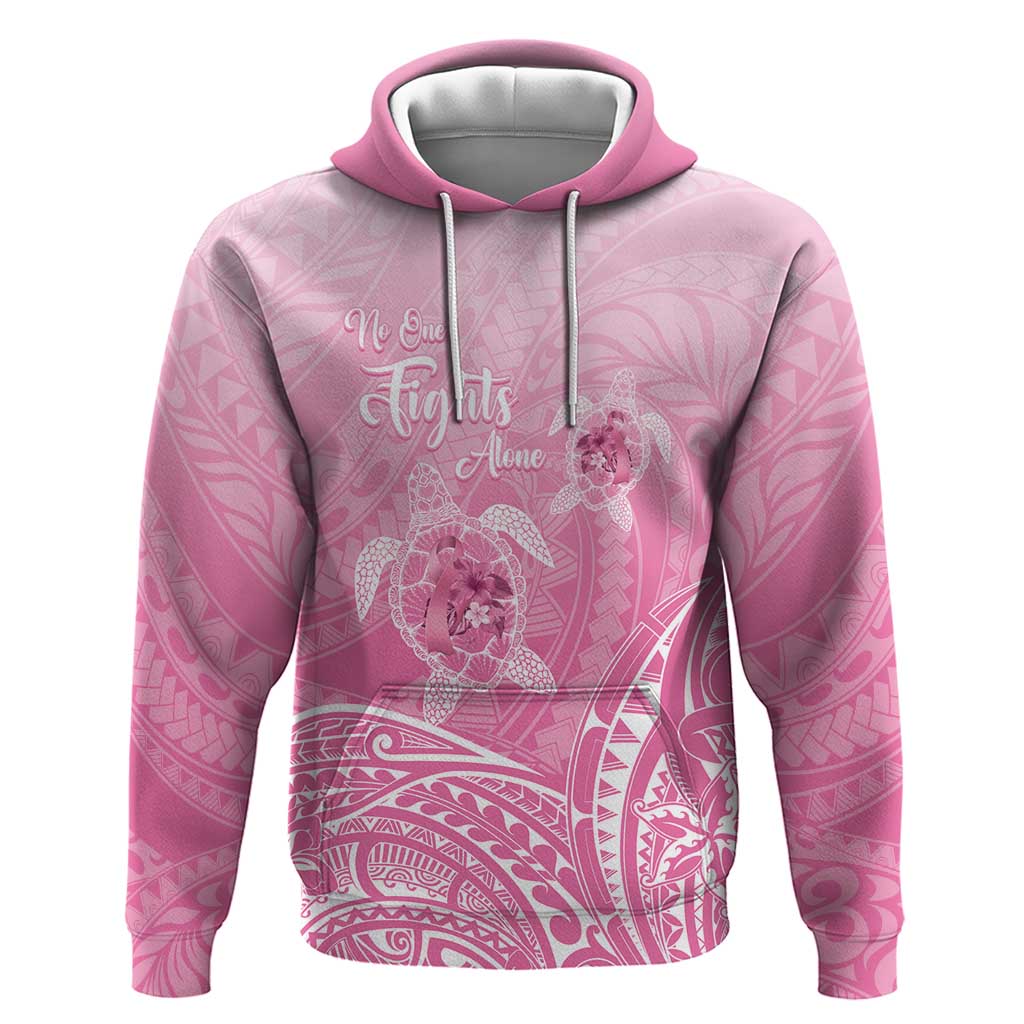 Personalised Polynesia Breast Cancer Awareness Hoodie No One Fights Alone Turtle Ribbon - Pink Version