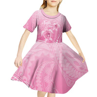 Personalised Polynesia Breast Cancer Awareness Kid Short Sleeve Dress No One Fights Alone Turtle Ribbon - Pink Version